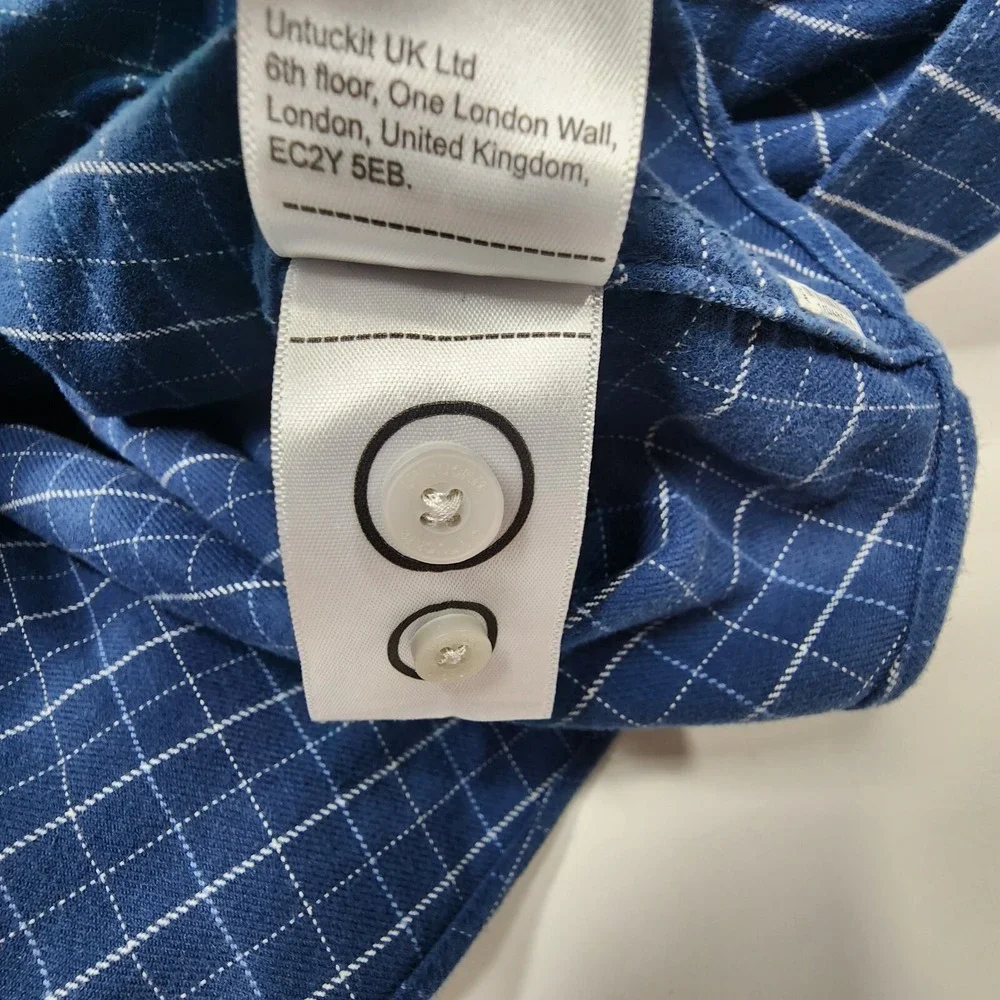 UNTUCKit Shirt Adult Large Slim Fit Flannel Blue Plaid 100% Cotton Mens Michelot